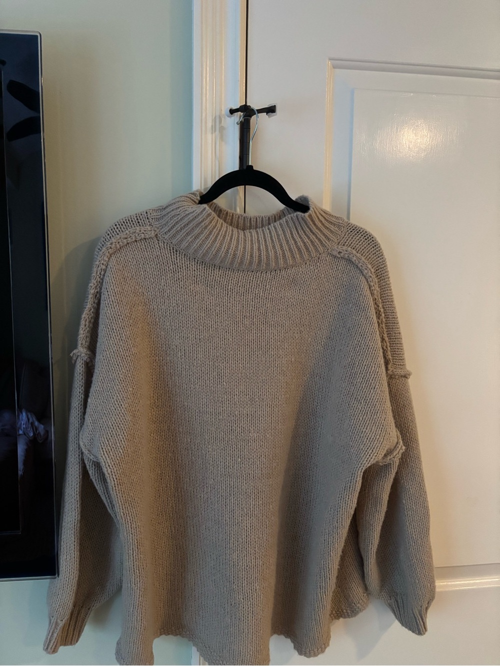 Relaxed Cowl Neck Sweater in Beige